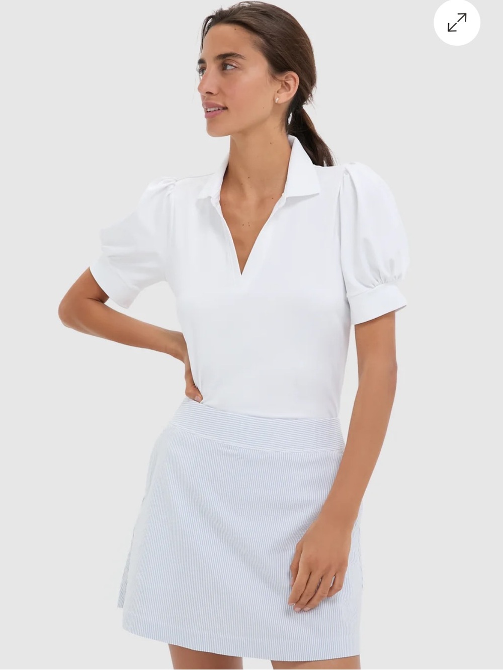 Tuckernuck sport White Puff-Sleeve V-Neck Button-Down Top